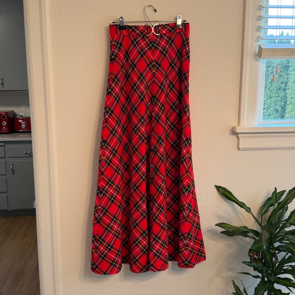 70’s Red Plaid A-Line Wool Skirt